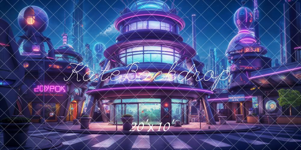 Kate Future Purple Steampunk City Street Backdrop Designed by Chain Photography - Kate Backdrop AU