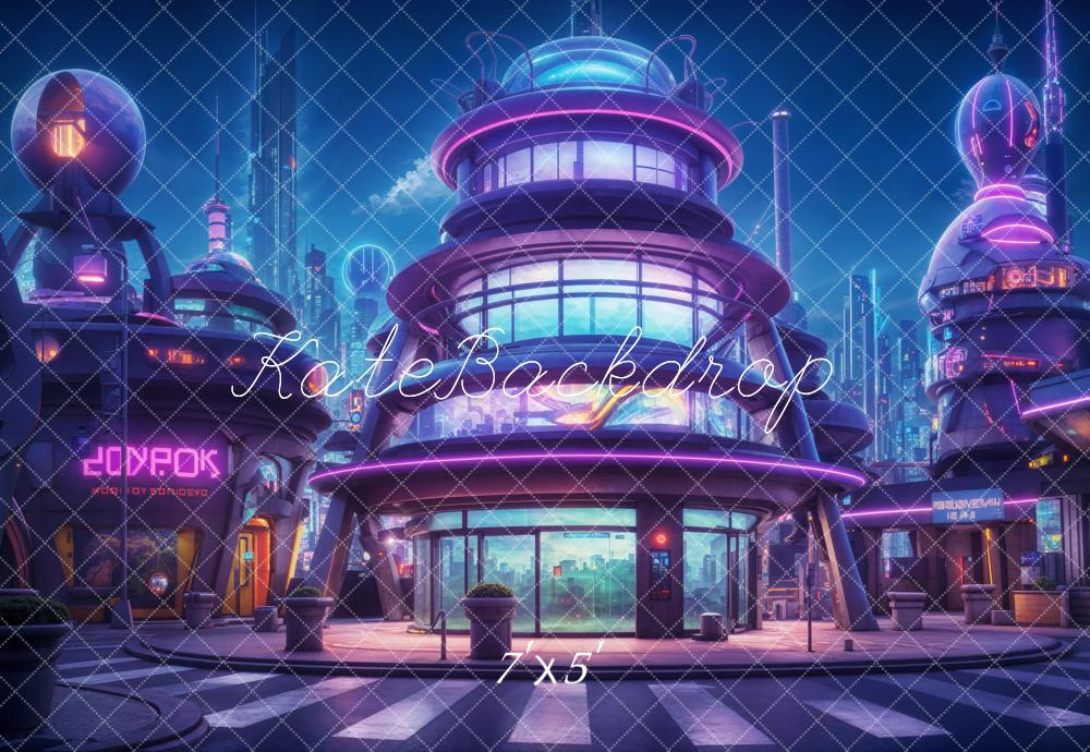 Kate Future Purple Steampunk City Street Backdrop Designed by Chain Photography - Kate Backdrop AU