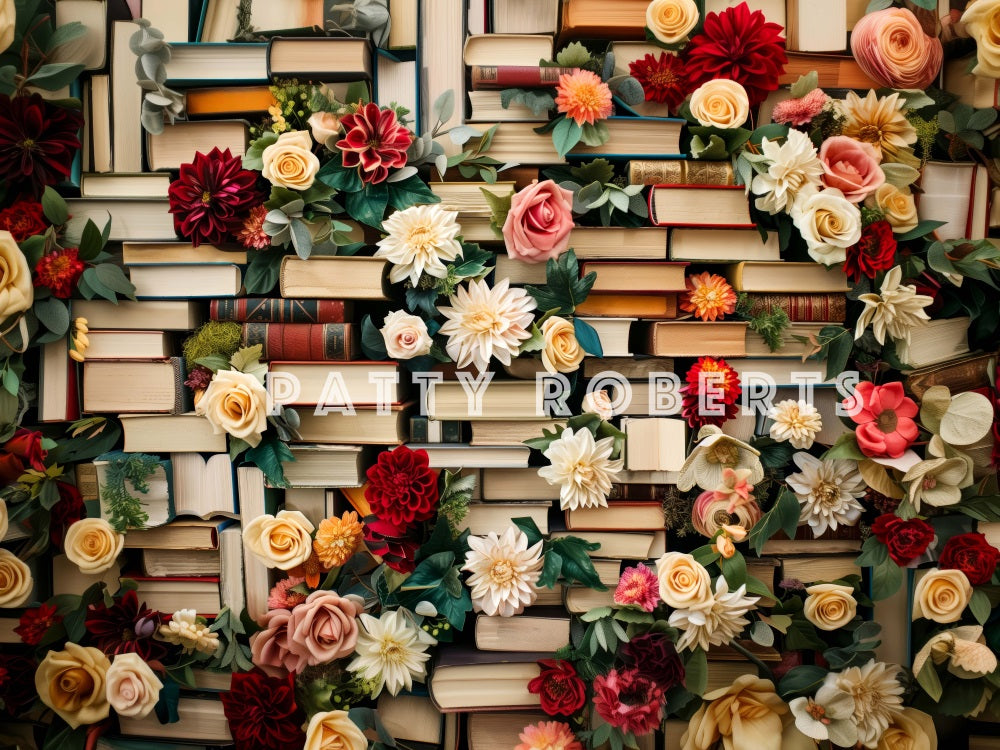 Kate Books Flowers Wall Backdrop Designed by Patty Robert - Kate Backdrop AU