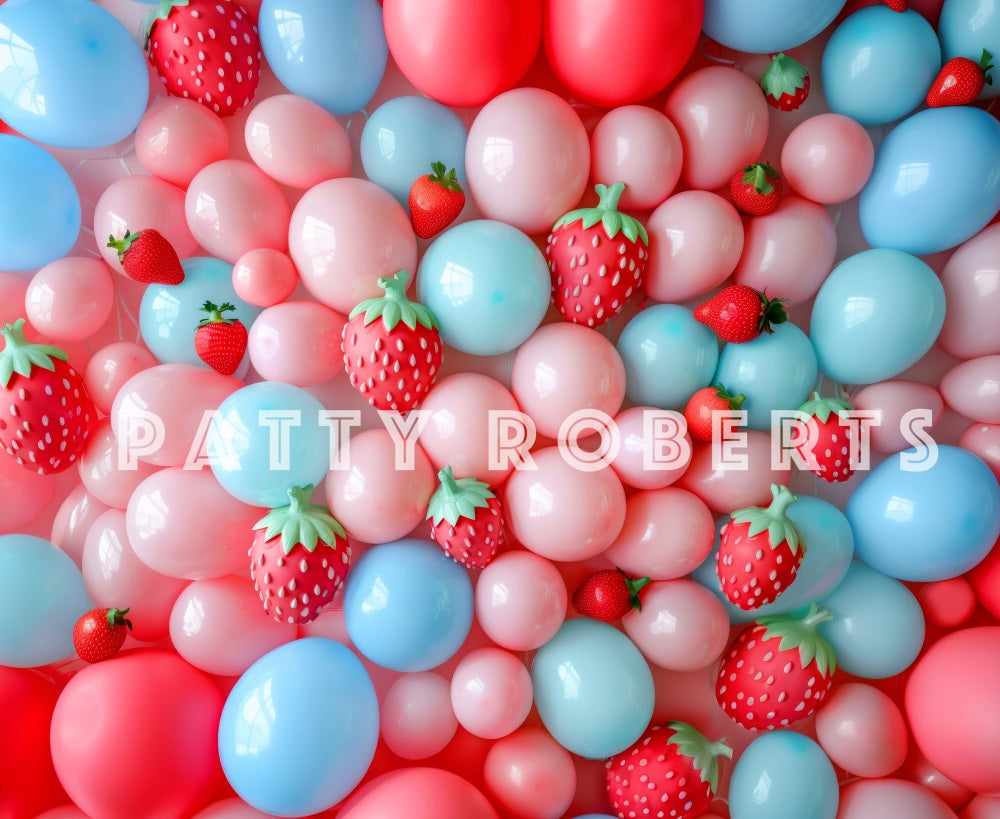 Kate Strawberry Pink Balloons Wall Backdrop Designed by Patty Robert - Kate Backdrop AU