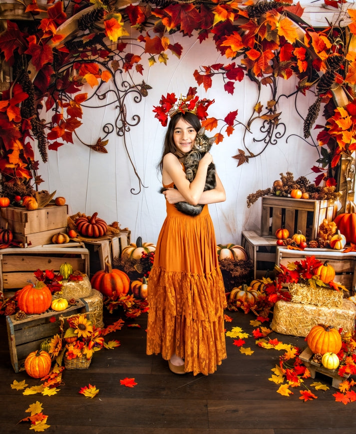 Kate Wooden Fall Arch Pumpkins Backdrop