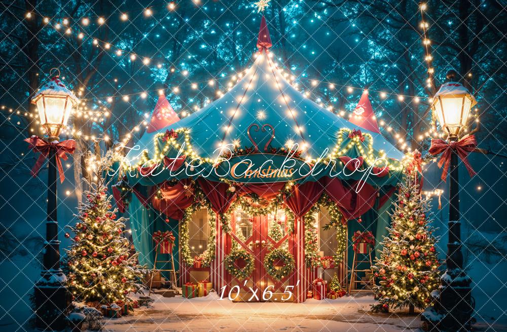 Kate Christmas Dreamy Forest Night Blue Tent Backdrop Designed by Emetselch - Kate Backdrop AU