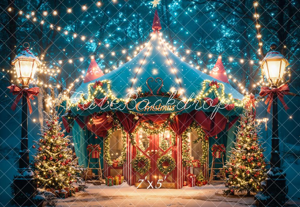 Kate Christmas Dreamy Forest Night Blue Tent Backdrop Designed by Emetselch - Kate Backdrop AU