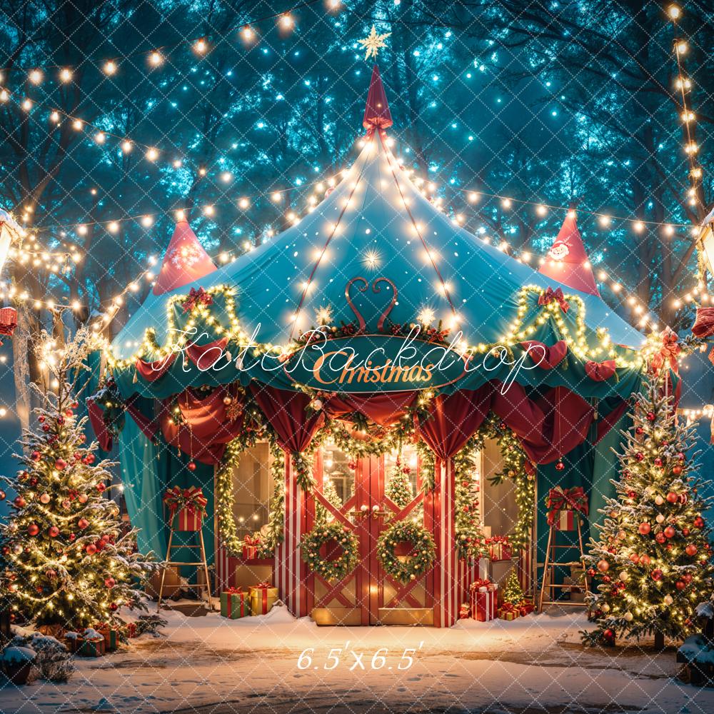 Kate Christmas Dreamy Forest Night Blue Tent Backdrop Designed by Emetselch - Kate Backdrop AU