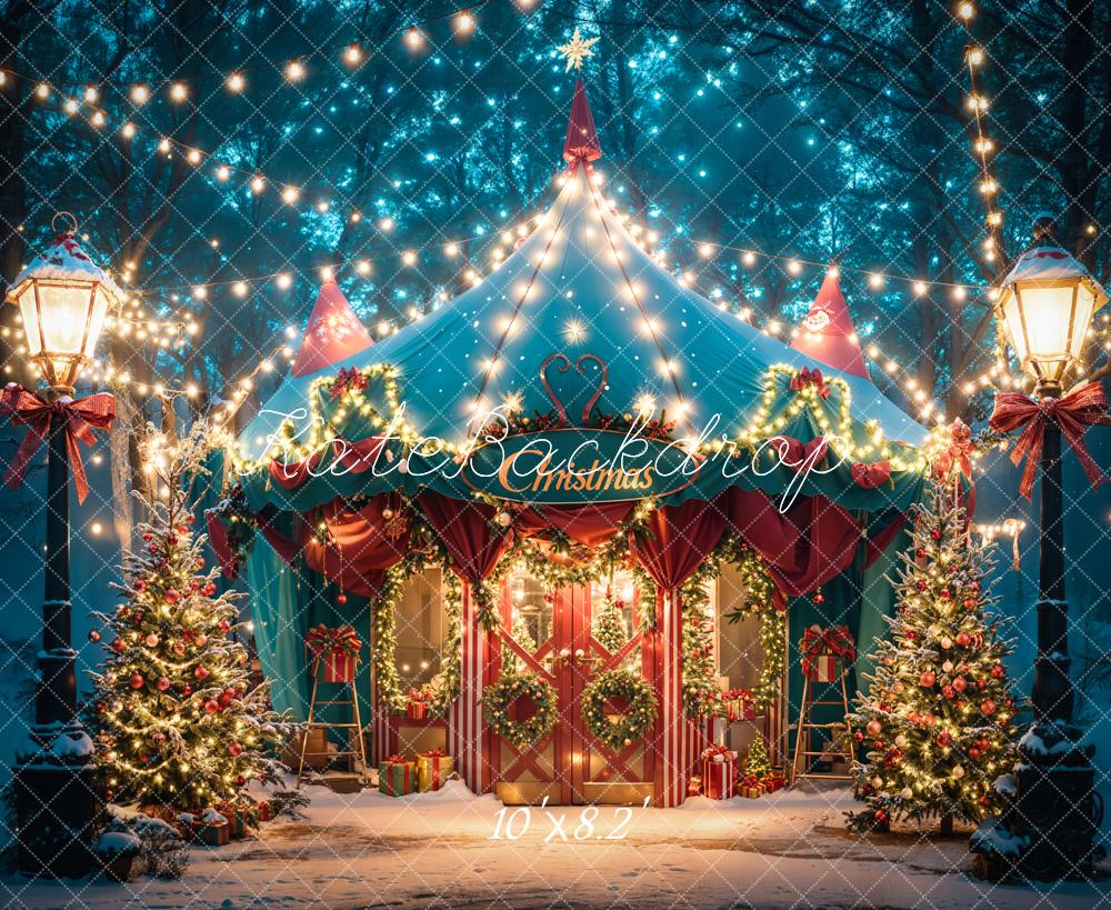 Kate Christmas Dreamy Forest Night Blue Tent Backdrop Designed by Emetselch - Kate Backdrop AU