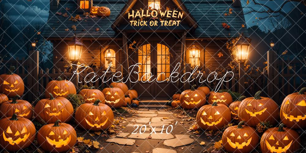 Kate Halloween Outdoor Forest Pumpkin Cottage Backdrop Designed by Emetselch - Kate Backdrop AU