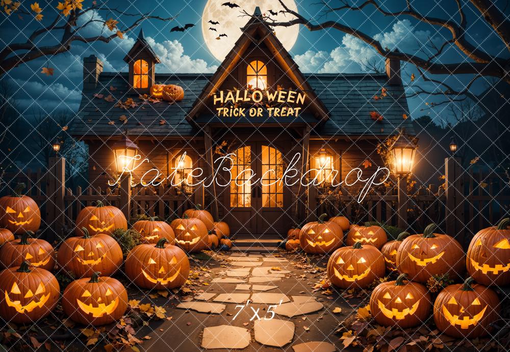 Kate Halloween Outdoor Forest Pumpkin Cottage Backdrop Designed by Emetselch - Kate Backdrop AU