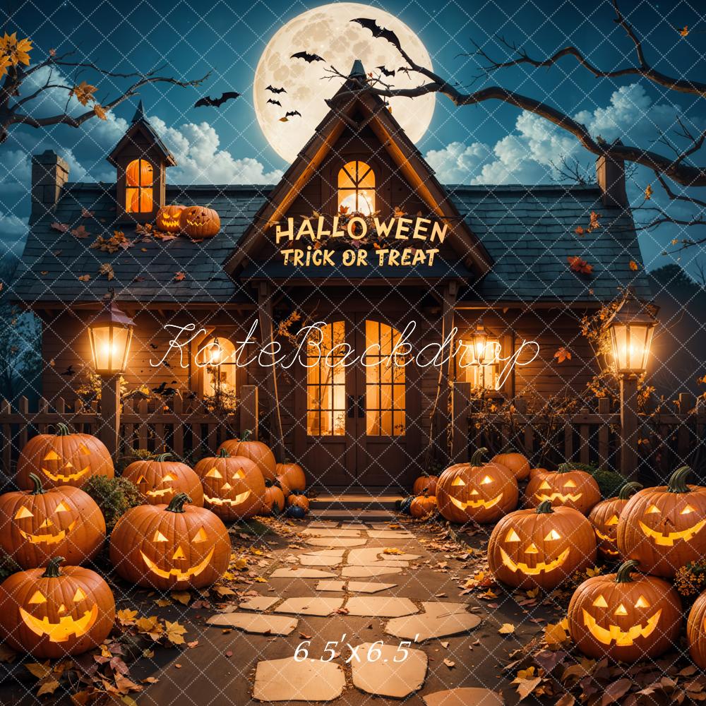 Kate Halloween Outdoor Forest Pumpkin Cottage Backdrop Designed by Emetselch - Kate Backdrop AU