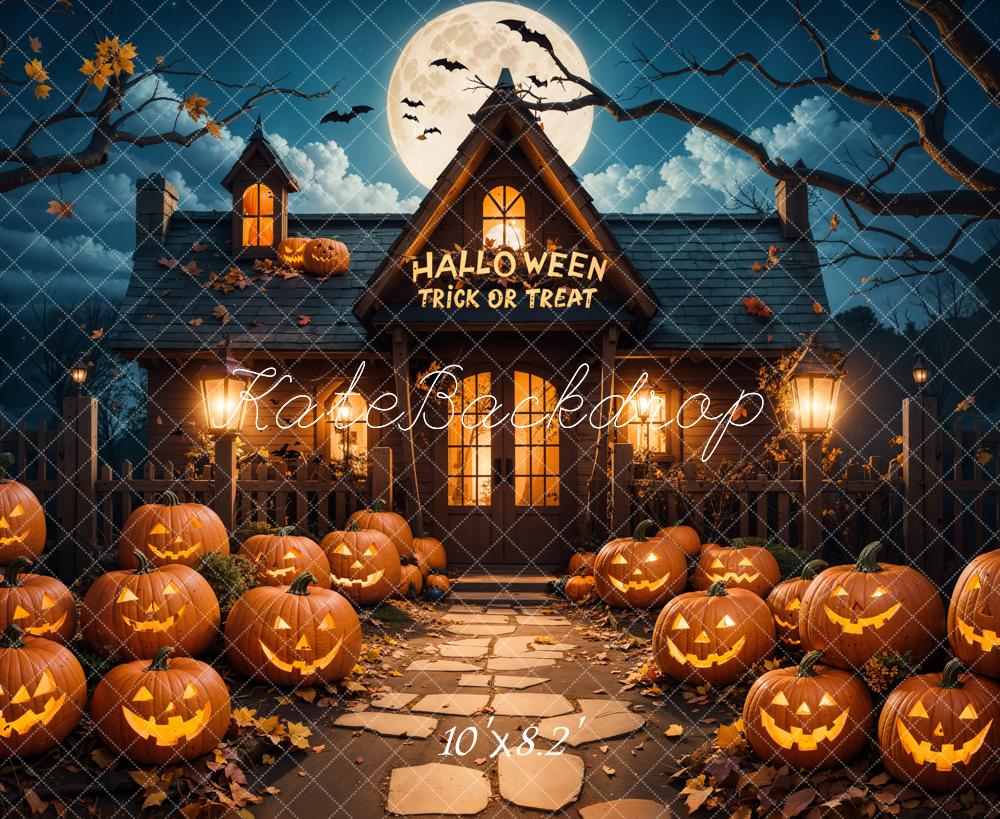Kate Halloween Outdoor Forest Pumpkin Cottage Backdrop Designed by Emetselch - Kate Backdrop AU