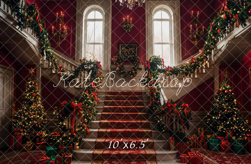 Kate Christmas Tree Red Retro Grand Staircase Backdrop Designed by Emetselch - Kate Backdrop AU