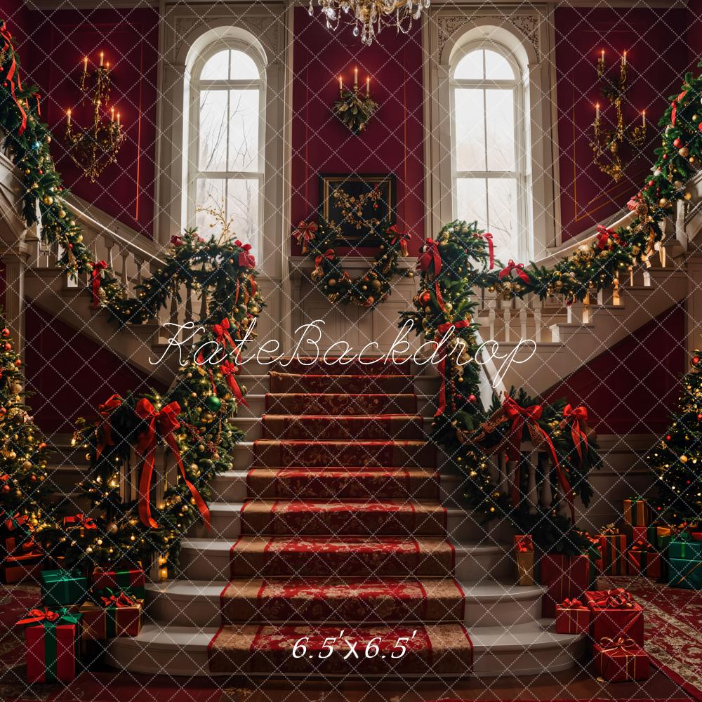 Kate Christmas Tree Red Retro Grand Staircase Backdrop Designed by Emetselch - Kate Backdrop AU