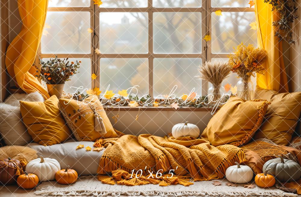 Kate Fall Pumpkin Curtain Window Backdrop Designed by Emetselch - Kate Backdrop AU