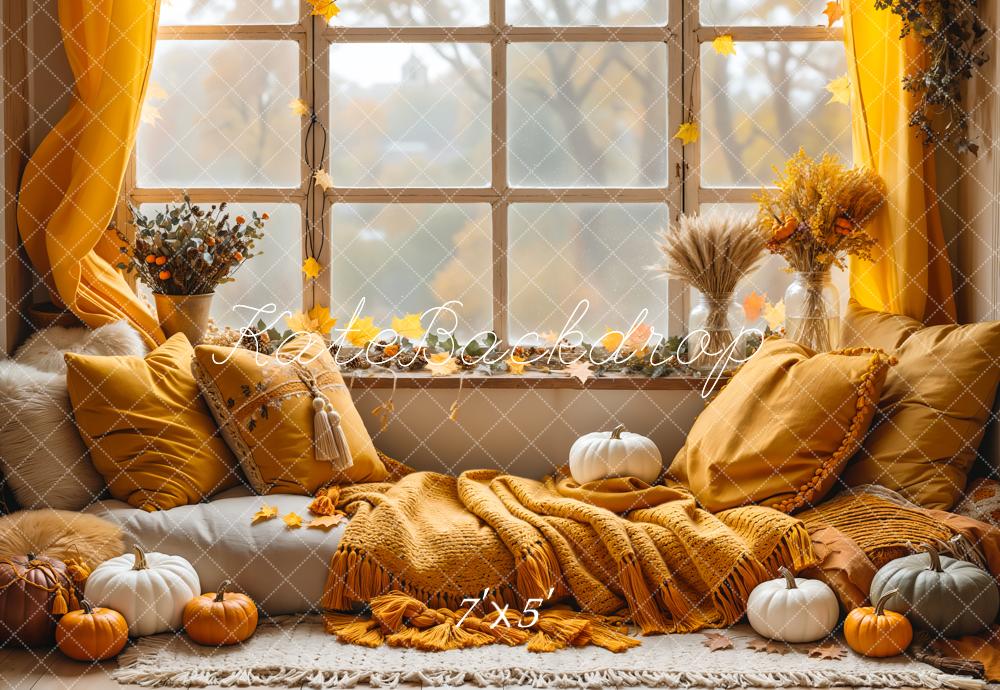 Kate Fall Pumpkin Curtain Window Backdrop Designed by Emetselch - Kate Backdrop AU