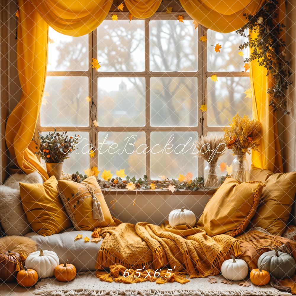 Kate Fall Pumpkin Curtain Window Backdrop Designed by Emetselch - Kate Backdrop AU