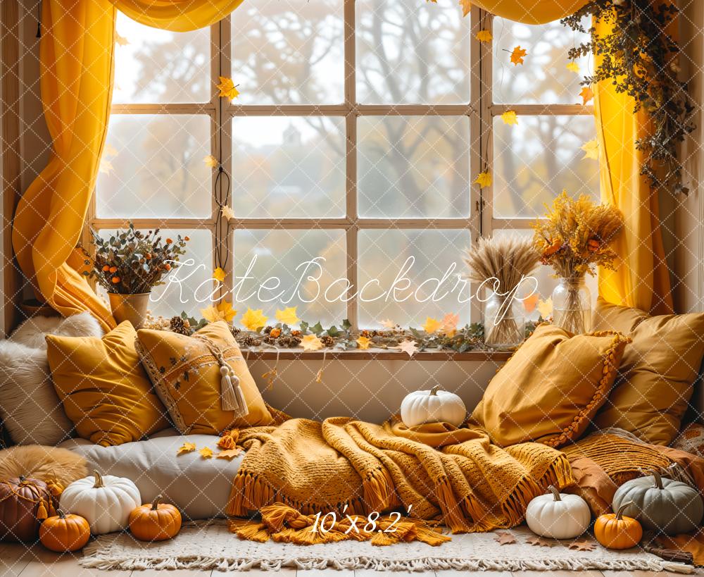 Kate Fall Pumpkin Curtain Window Backdrop Designed by Emetselch - Kate Backdrop AU