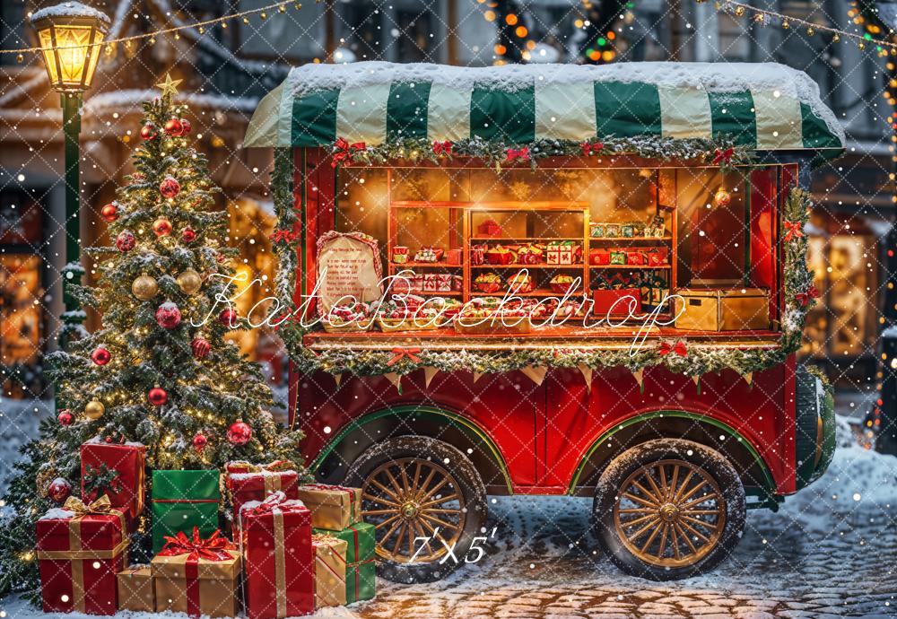 Kate Winter Christmas Night Street Food Truck Backdrop Designed by Emetselch - Kate Backdrop AU