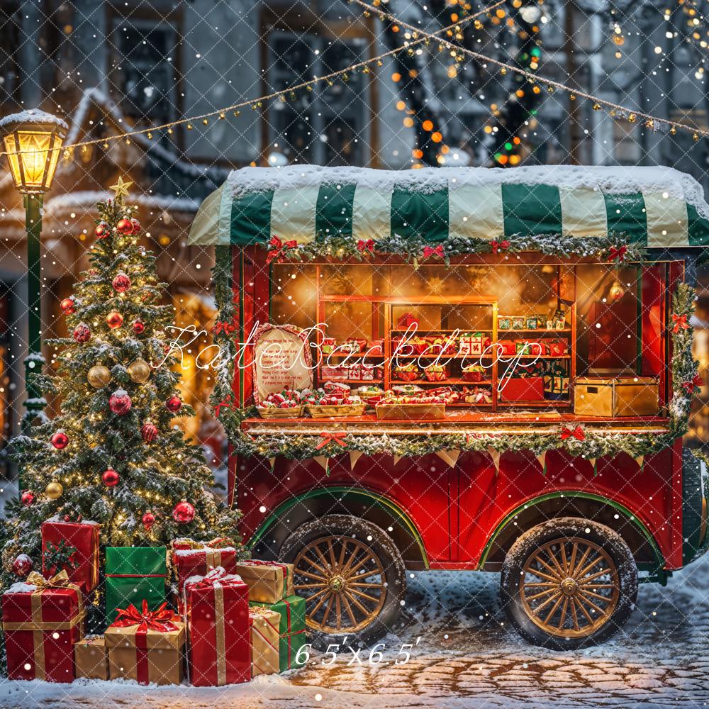 Kate Winter Christmas Night Street Food Truck Backdrop Designed by Emetselch - Kate Backdrop AU