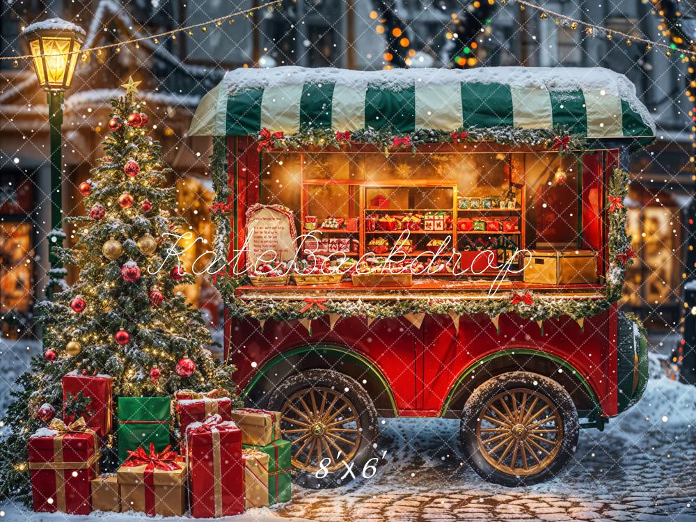 Kate Winter Christmas Night Street Food Truck Backdrop Designed by Emetselch - Kate Backdrop AU