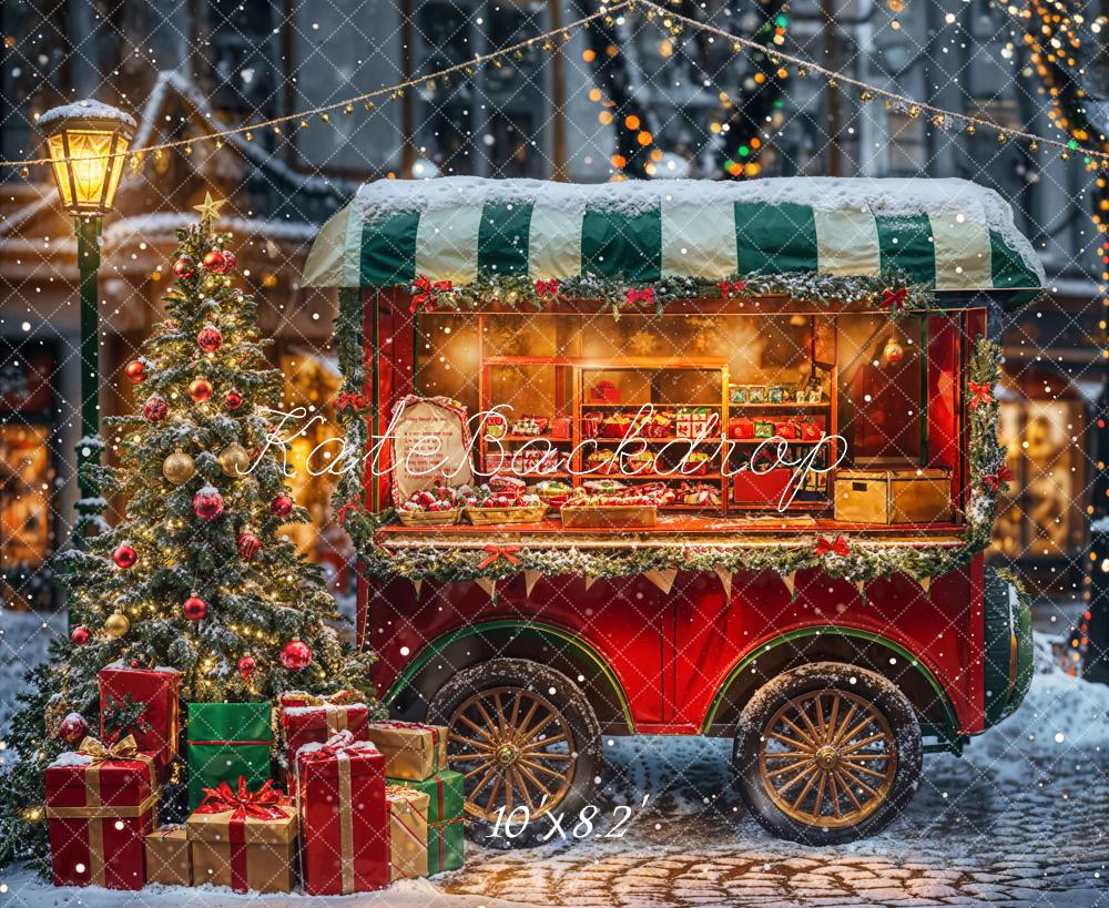Kate Winter Christmas Night Street Food Truck Backdrop Designed by Emetselch - Kate Backdrop AU