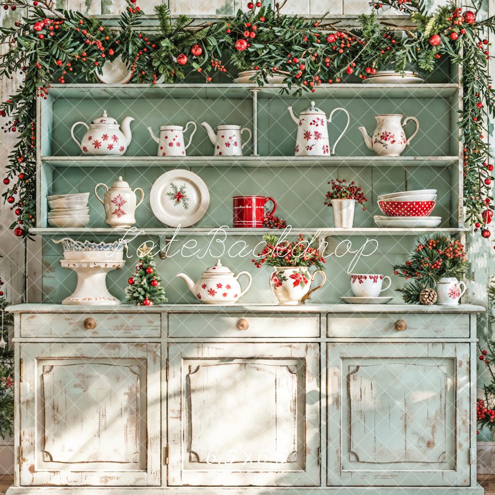 Kate Christmas Kitchen Sunshine Green Backdrop Designed by Emetselch - Kate Backdrop AU