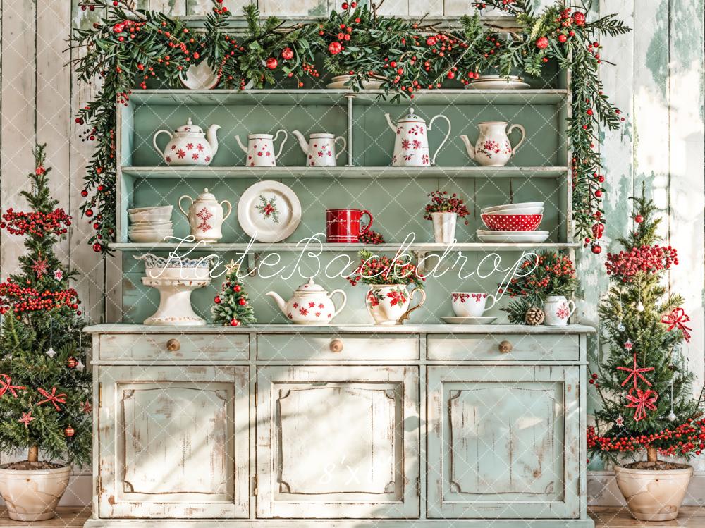 Kate Christmas Kitchen Sunshine Green Backdrop Designed by Emetselch - Kate Backdrop AU