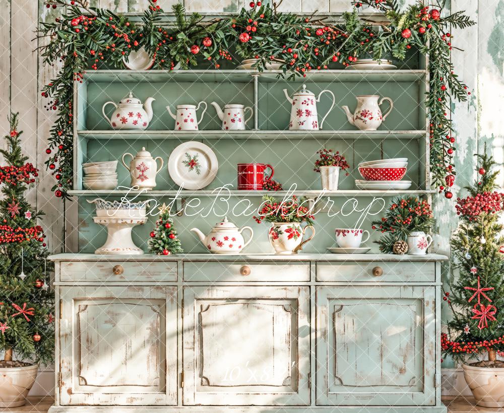Kate Christmas Kitchen Sunshine Green Backdrop Designed by Emetselch - Kate Backdrop AU