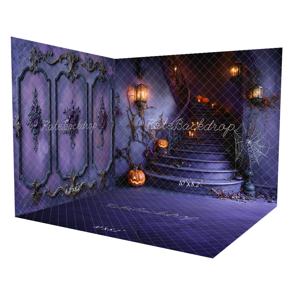 Kate Halloween Retro Wall Staircase Spider Web Backdrop Room Set(8ftx8ft&10ftx8ft&8ftx10ft) - Kate Backdrop AU