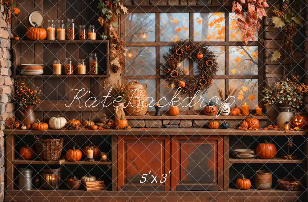 Kate Fall Halloween Pumpkin Orange Kitchen Backdrop Designed by Emetselch - Kate Backdrop AU