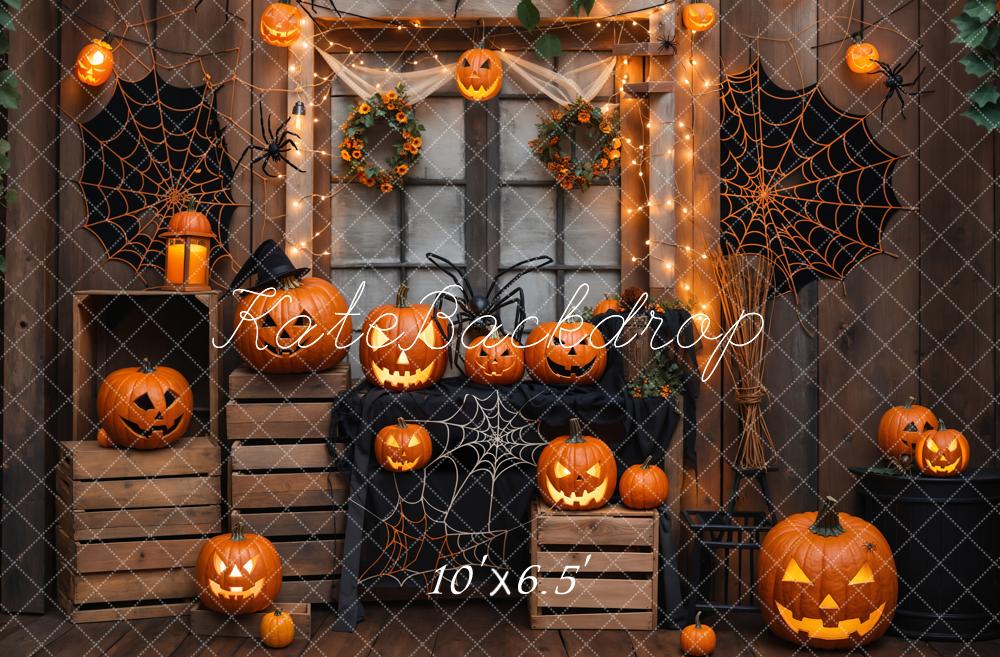 Kate Halloween Wooden Pumpkin Spider Backdrop Designed by Emetselch - Kate Backdrop AU