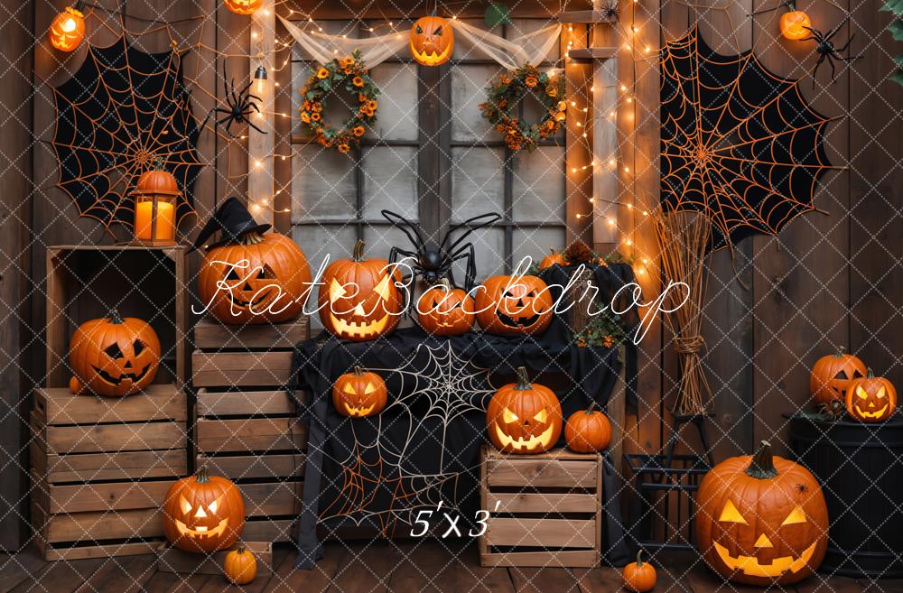 Kate Halloween Wooden Pumpkin Spider Backdrop Designed by Emetselch - Kate Backdrop AU