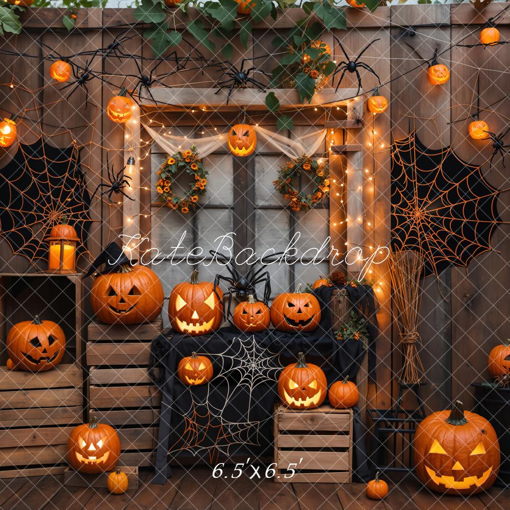 Kate Halloween Wooden Pumpkin Spider Backdrop Designed by Emetselch - Kate Backdrop AU
