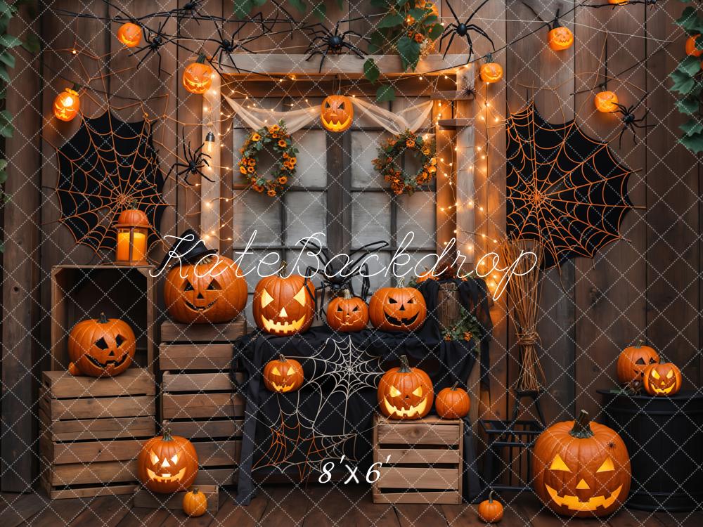 Kate Halloween Wooden Pumpkin Spider Backdrop Designed by Emetselch - Kate Backdrop AU