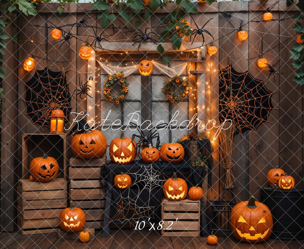 Kate Halloween Wooden Pumpkin Spider Backdrop Designed by Emetselch - Kate Backdrop AU