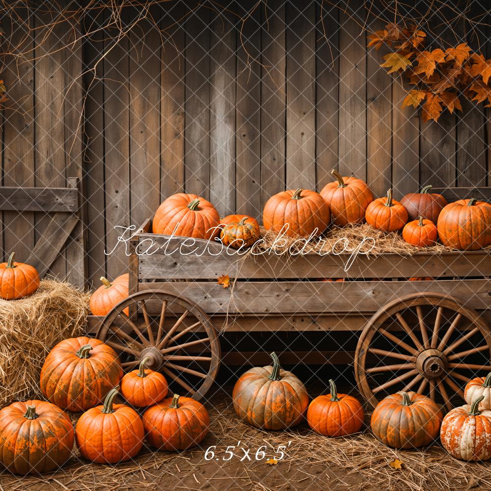 Kate Wooden Pumpkin Cart Maple Leaves Backdrop Designed by Emetselch - Kate Backdrop AU