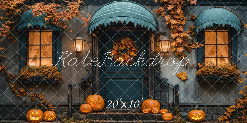 Kate Fall Halloween Maple Leaf Blue House Backdrop Designed by Emetselch - Kate Backdrop AU
