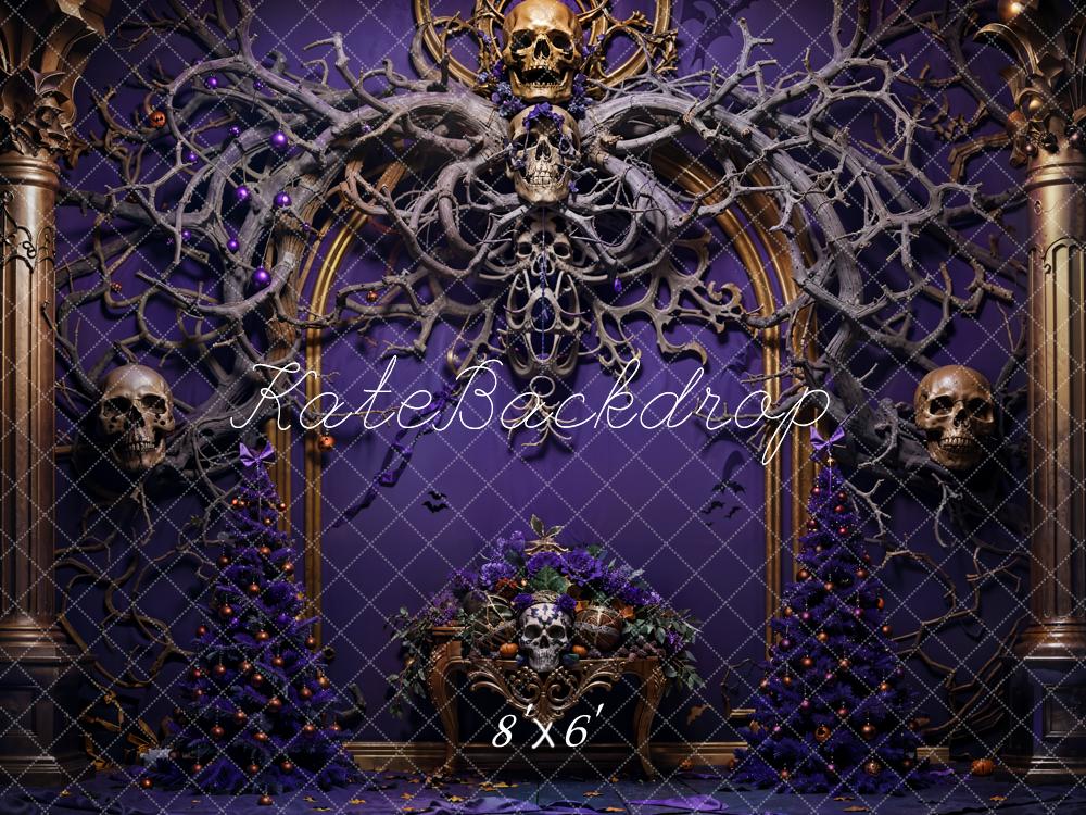 Kate Halloween Skeleton Vine Purple Wall Backdrop Designed by Emetselch - Kate Backdrop AU