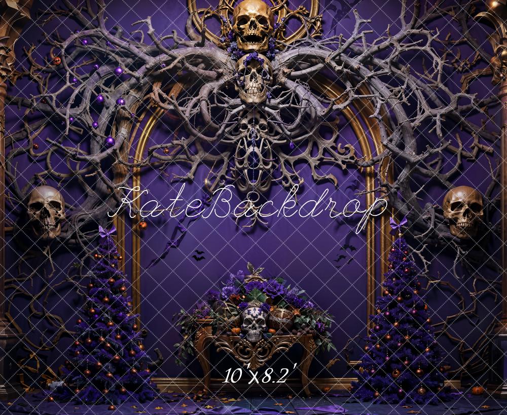 Kate Halloween Skeleton Vine Purple Wall Backdrop Designed by Emetselch - Kate Backdrop AU