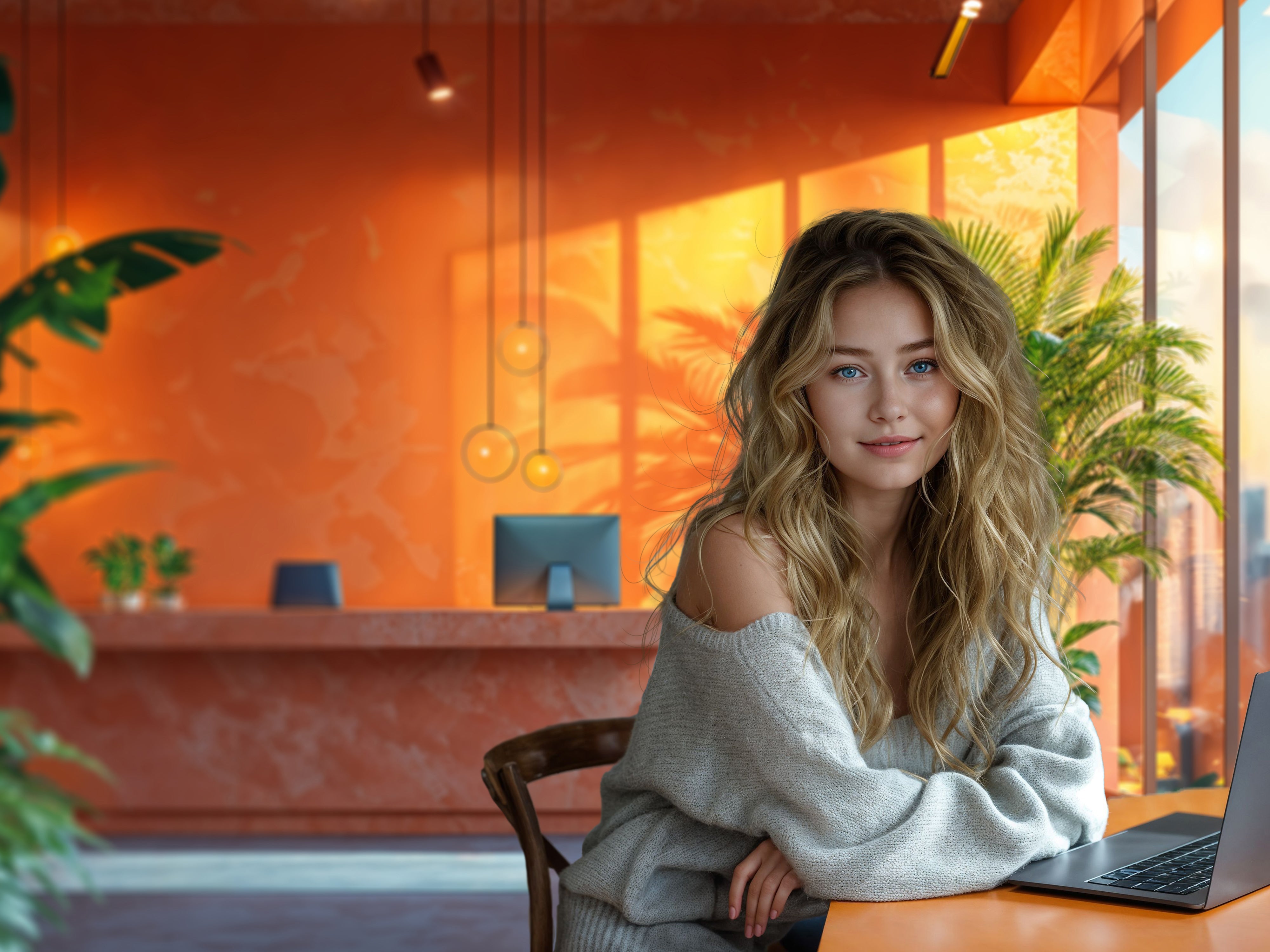Kate Office Orange Backdrop Walls Floor-to-ceiling Window Designed by Emetselch - Kate Backdrop AU