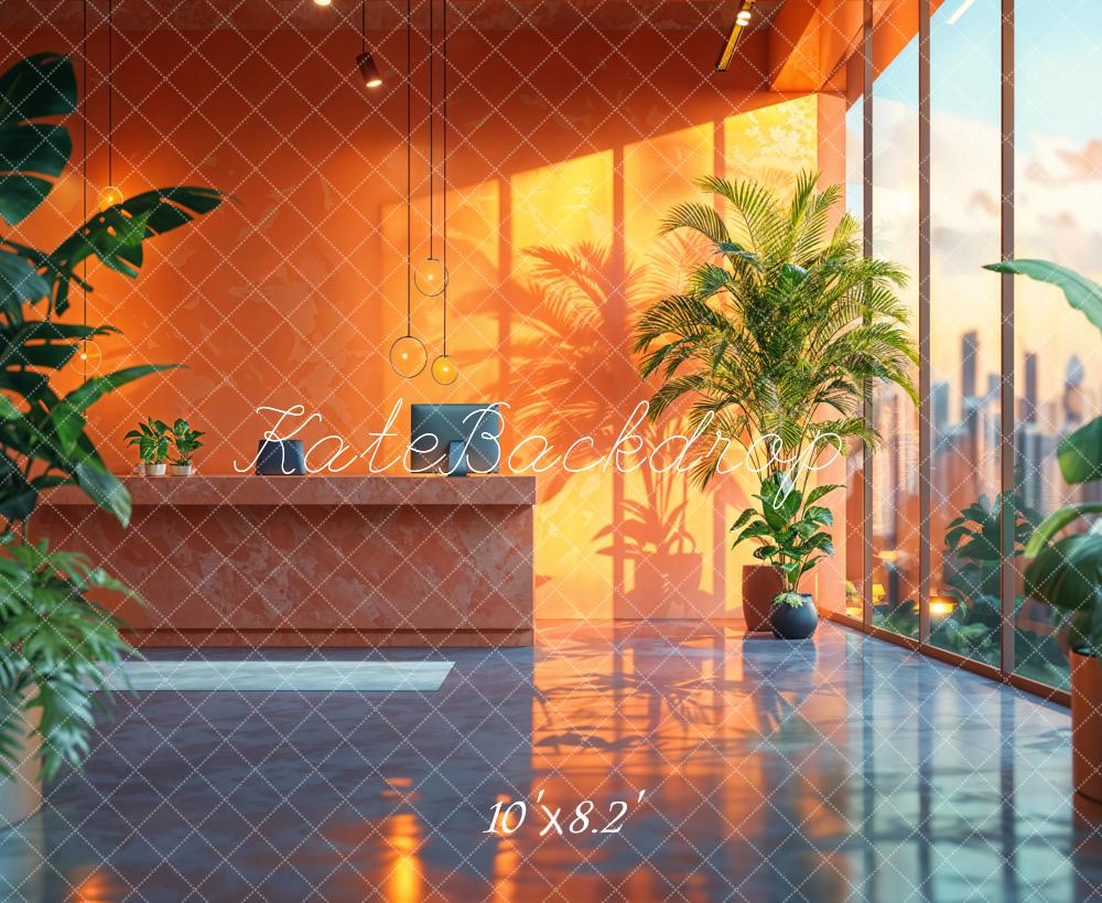 Kate Office Orange Backdrop Walls Floor-to-ceiling Window Designed by Emetselch - Kate Backdrop AU