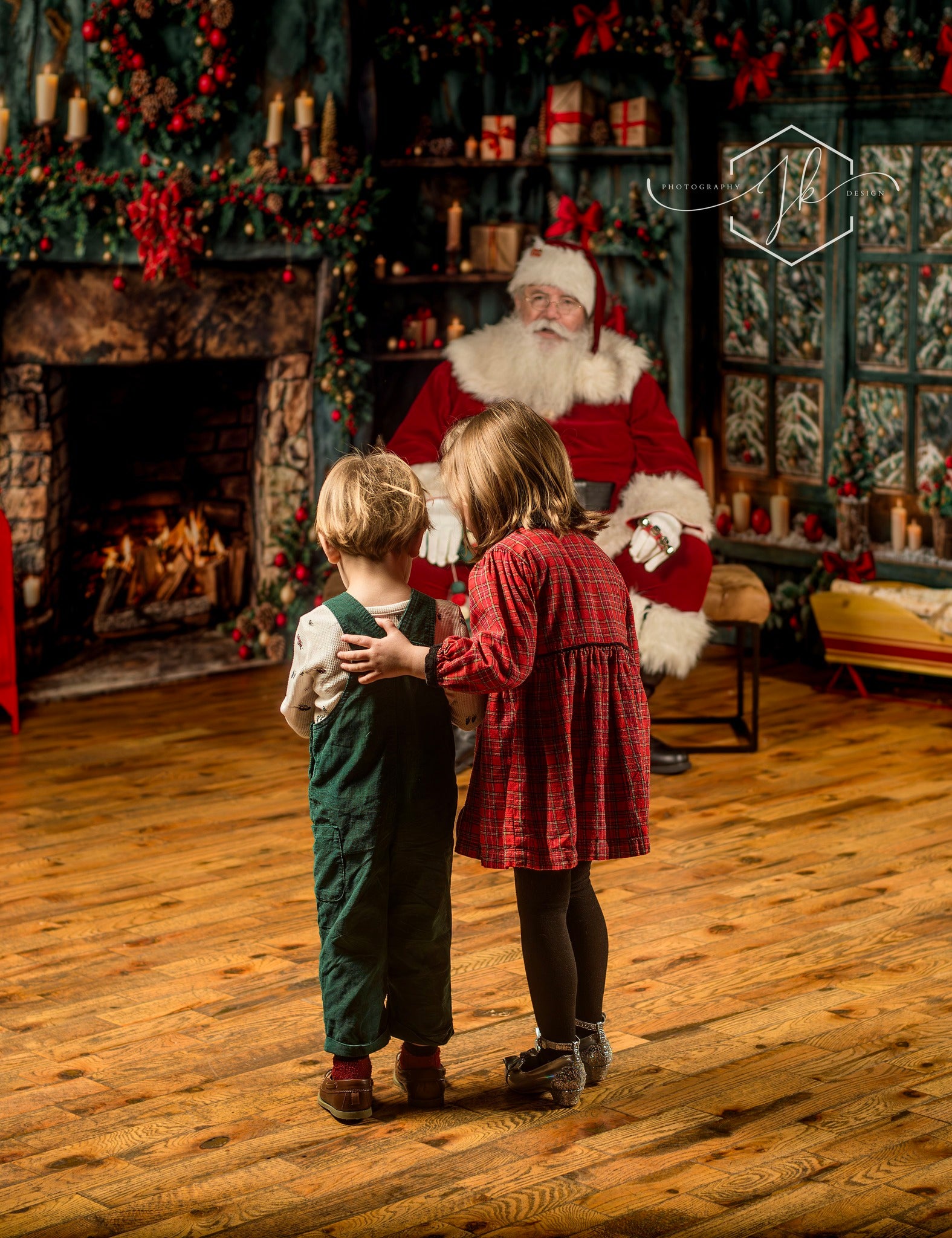 Kate Christmas Vintage Green Window Fireplace Room Set(8ftx8ft&10ftx8ft&8ftx10ft) - Kate Backdrop AU