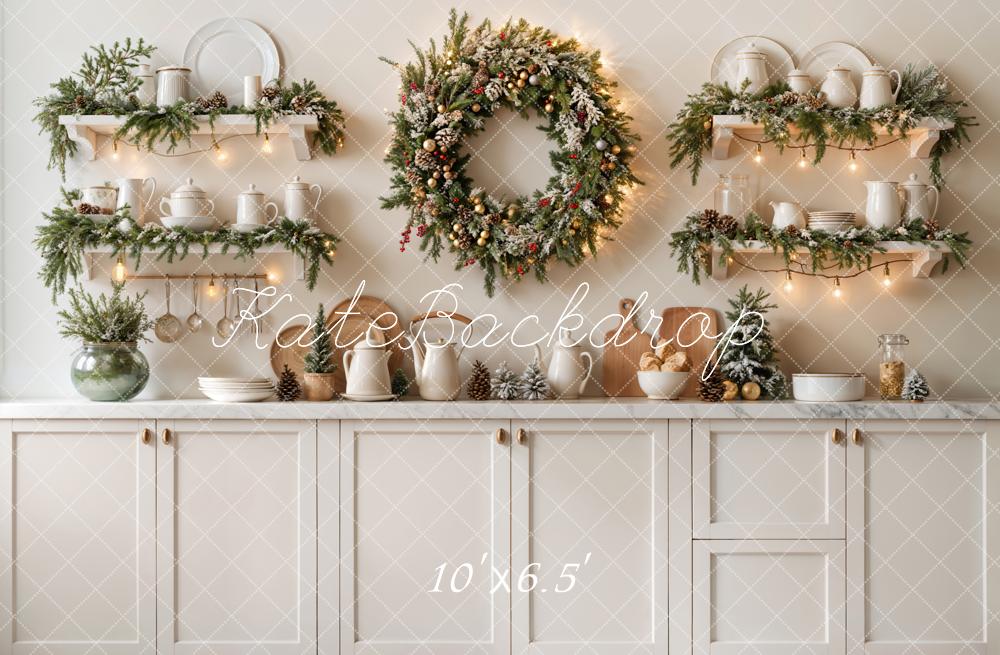 Kate Christmas Kitchen White Cabinets Backdrop Designed by Emetselch - Kate Backdrop AU