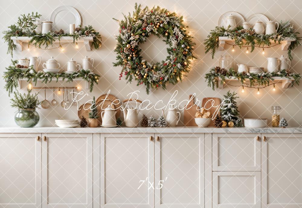 Kate Christmas Kitchen White Cabinets Backdrop Designed by Emetselch - Kate Backdrop AU