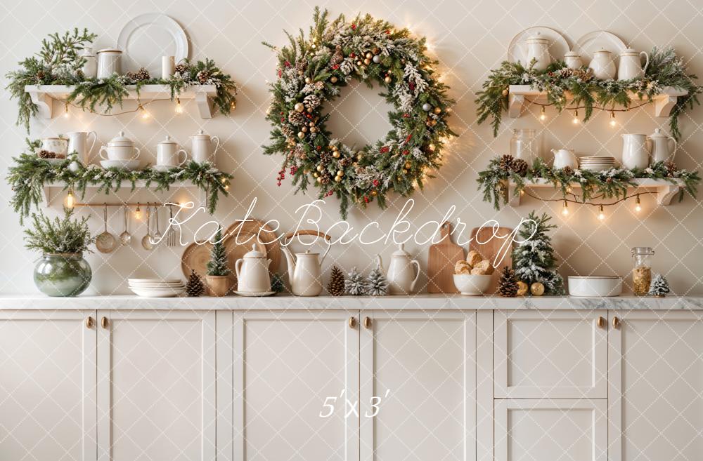 Kate Christmas Kitchen White Cabinets Backdrop Designed by Emetselch - Kate Backdrop AU