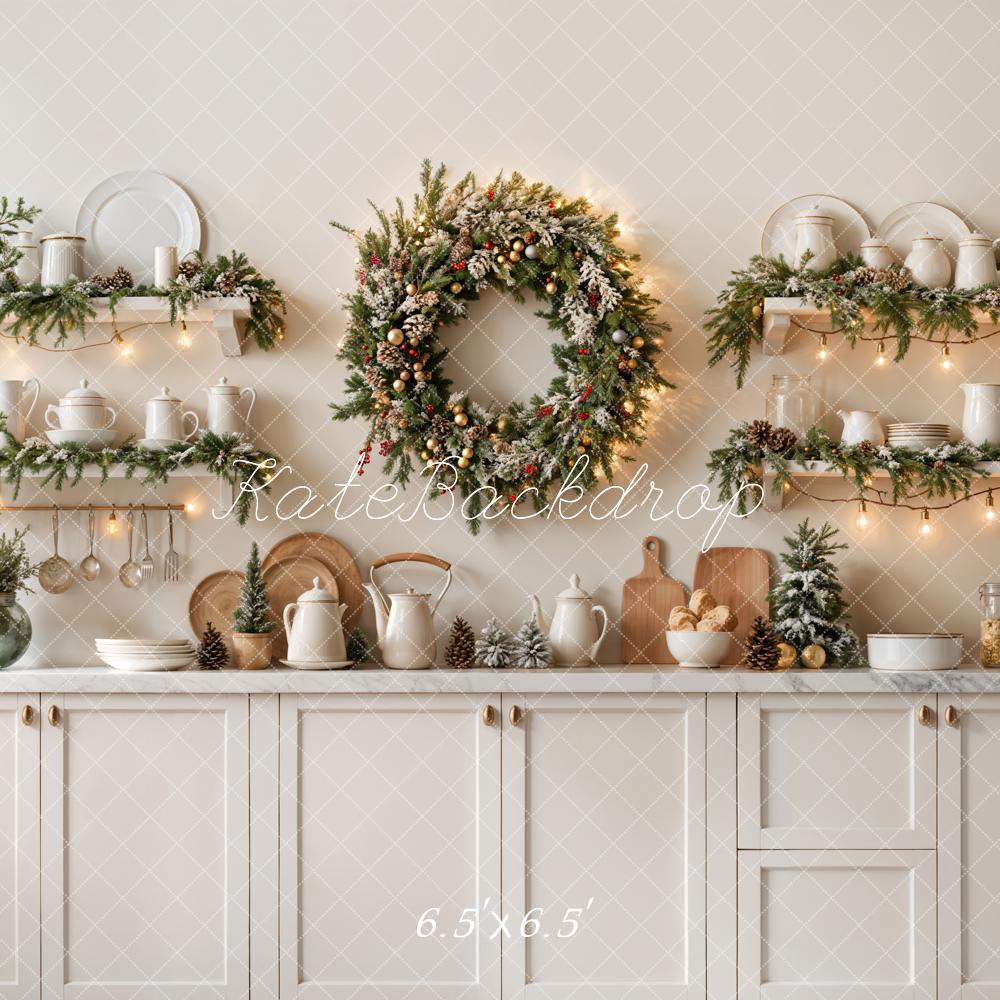 Kate Christmas Kitchen White Cabinets Backdrop Designed by Emetselch - Kate Backdrop AU