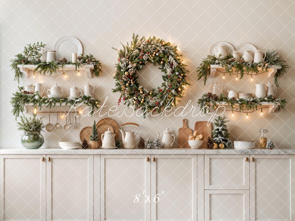 Kate Christmas Kitchen White Cabinets Backdrop Designed by Emetselch - Kate Backdrop AU