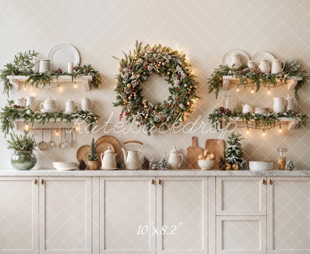 Kate Christmas Kitchen White Cabinets Backdrop Designed by Emetselch - Kate Backdrop AU