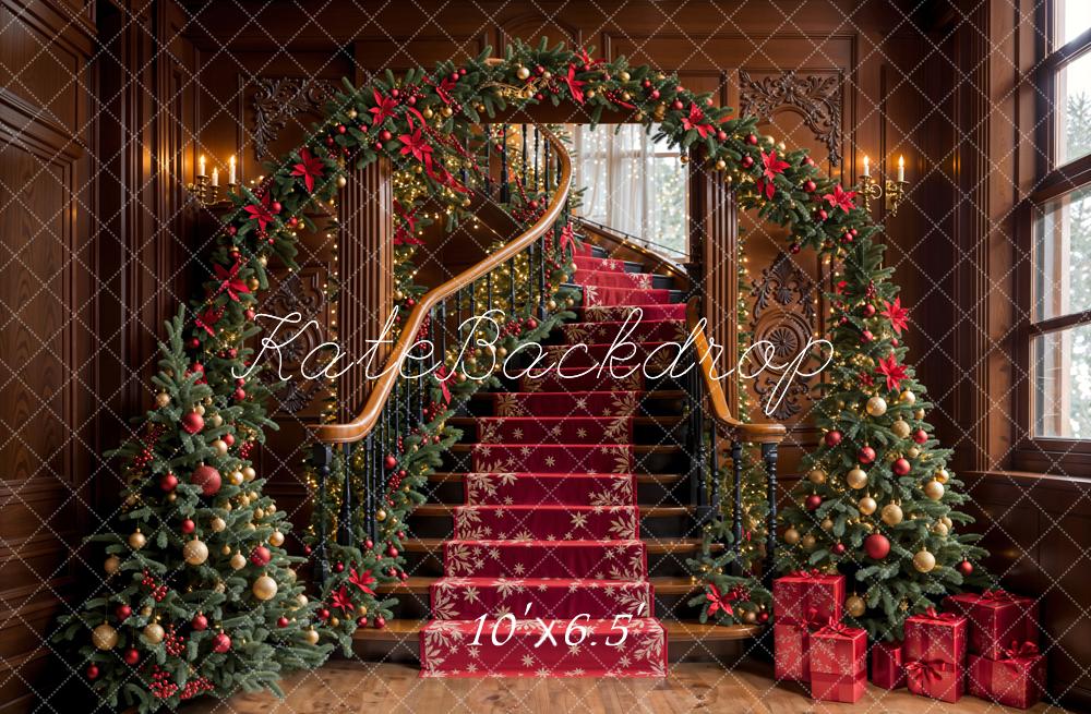 Kate Christmas Tree Arch Vintage Stairs Backdrop Designed by Emetselch - Kate Backdrop AU