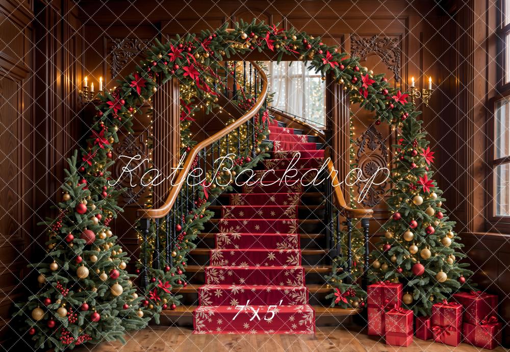 Kate Christmas Tree Arch Vintage Stairs Backdrop Designed by Emetselch - Kate Backdrop AU