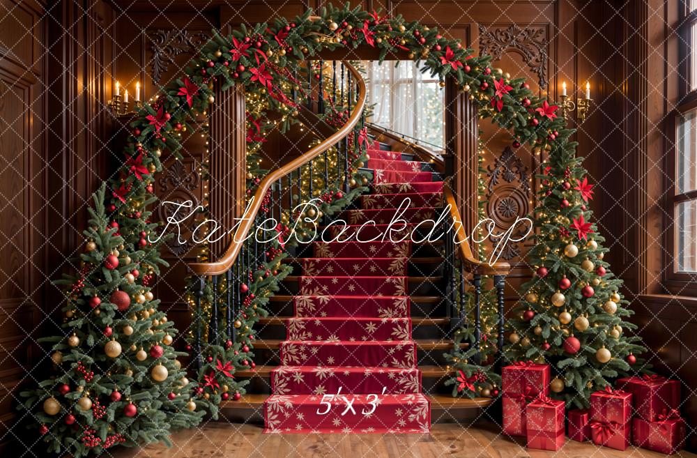 Kate Christmas Tree Arch Vintage Stairs Backdrop Designed by Emetselch - Kate Backdrop AU