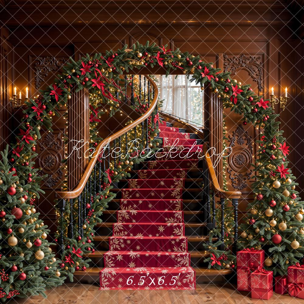 Kate Christmas Tree Arch Vintage Stairs Backdrop Designed by Emetselch - Kate Backdrop AU